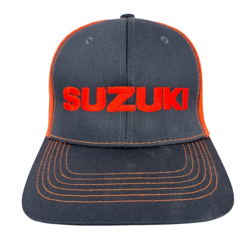 Suzuki Snapback Hat Mens One Size Adjustable Baseball Cap Mesh Back Black Orange